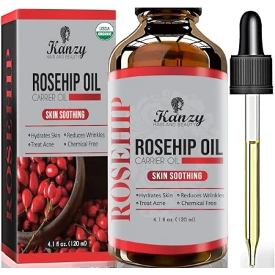 Afbeelding van Kanzy Rozenbottelolie Pure 100% Biologische Koud Geperst 120ML, Rosehip Oil Veganistische Behandeling voor Huid, Gezicht, Haar, Nagels met Rijke Vitamins