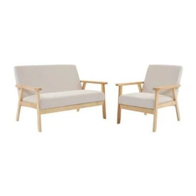 Afbeelding van sweeek 2 zitsbank + corduroy fauteuil, houten poten