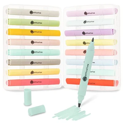 Afbeelding van OfficeTree 16 stuks mini alcoholmarkers pastelkleuren set Touch Twin markeerset om te tekenen, schilderen, knutselen