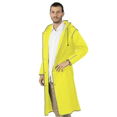 Image de PERLETTI Imperméable Homme Femme Jaune Fluo avec Capuche Poncho Garçon Fille Détails Réfléchissants Étanche Pluie Dame Monsieur Coupe Vent Veste Manteau Adulte Randonnées (S, Fluo)