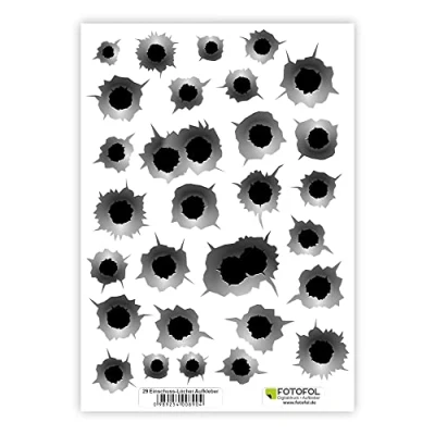 Afbeelding van FOTOFOL Stickerset met kogelgaten in 3D look Weerbestendig Stickers Bullet Holes Voor auto, voertuig, scooter, bromfiets, motorhelm, fiets, computer