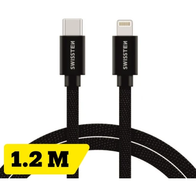 Afbeelding van Swissten Lightning naar USB C kabel 1.2M Gevlochten voor iPhone 7/8/X/11/12/13/14 Zwart