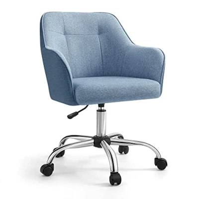 Afbeelding van SONGMICS Bureaustoel, Ergonomische Stoel, Draaibare Zitting, In Hoogte Verstelbaar, Draagvermogen 110 kg, Stalen Frame, Ademende Katoen Linnen Stof, voor Kantoor, Slaapkamer, Blauw OBG019Q01