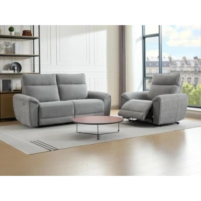 Afbeelding van Vente unique Elektrische relax driezitsbank en fauteuil van grijze stof DJARALO L 200 cm x H 106 D 96