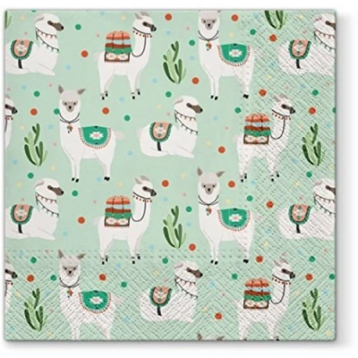 Afbeelding van Alpaca servetten op mintgroen/dieren, zomer, kinderen, feest, 33 x cm, 20 stuks