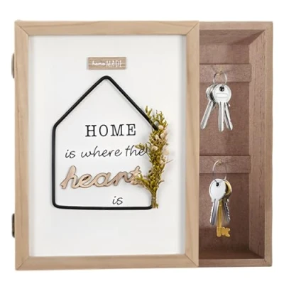 Afbeelding van MEYAGOT Sleutelkast van hout, wandmontage, met 6 sleutelhaken, eenvoudige montage aan de muur, voor entree, slaapkamer, hal, badkamer, natuur, 20 x 27 cm