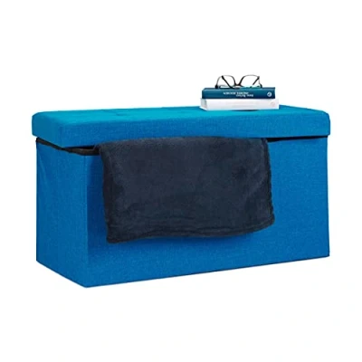 Afbeelding van Relaxdays Opvouwbare opbergbank XL 38 x 76 cm met afneembaar deksel, blauw