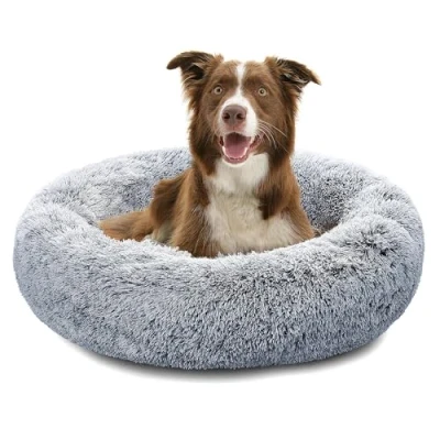 Afbeelding van Pisi Bili Orthopedisch hondenbed, 70 cm, wasbaar, pluizig, orthopedisch, voor grote en kleine honden, kattenbed, donutpatroon, grijs