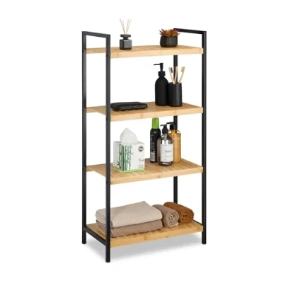 Afbeelding van Relaxdays boekenrek bamboe 4 etages universeel opbergrek badkamerrek keukenrek hout
