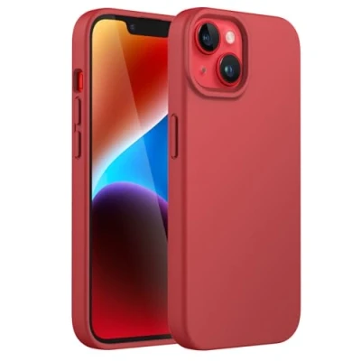 Afbeelding van JETech Siliconen beschermhoes voor iPhone SE 14 6,1 inch (model 2022/2020), 8/7, rondom bescherming, zijdezacht gevoel, zachte binnenvoering van microvezel (rood)
