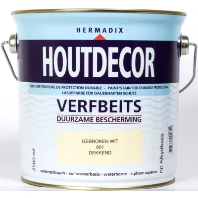 Afbeelding van Hermadix Houtdecor Verfbeits Dekkend 601 Gebroken Wit 2,5 liter Tuinbeits