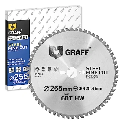 Afbeelding van GRAFF Cirkelzaagblad 254 x 30 (255 30) voor metaal, aluminium, bouwstaal, metalen buizen, zaagblad snijzaag, wisselzaag, tafelzaag, draadloze cirkelzaag