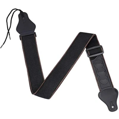 Afbeelding van Verstelbare schouderriem van zacht katoen met 3 plectrumzakken, geschikt voor basgitaar, elektrische en akoestische gitaar, zwart, 89,5 cm 145 cm, zwart.