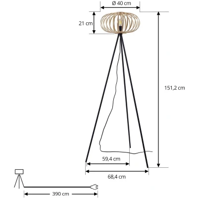 Afbeelding van Lindby vloerlamp hout Driepoot 1licht bamboe, ijzer H: 151.2 cm E27 natuurlijk zwart