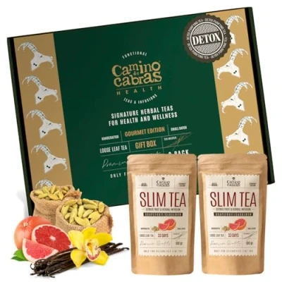 Afbeelding van Slim Tea grapefruit cadeauset detox kuur, draineer, platte buik, spijsvertering energie infusie groene thee, paardenbloem, guarana, matcha, gember, brandnetel, kardemom, losse kruidenthee 2 x