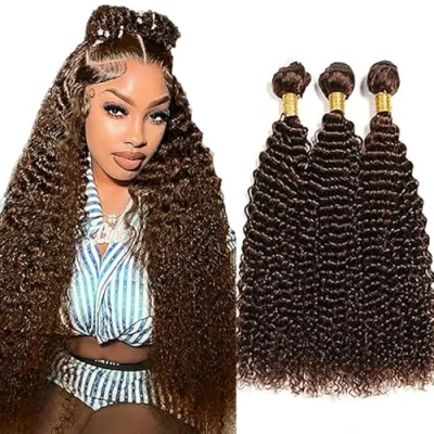 Afbeelding van Tuheers Real Hair Bundels Menselijk Haar #4 Chocolade Curly Wave Lang 3 Braziliaans Virgin Bundel Remy 76 cm