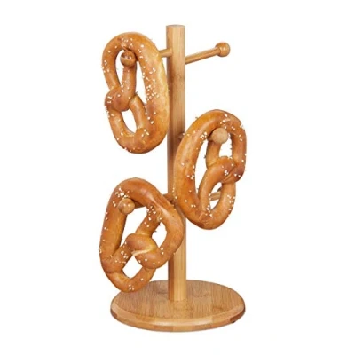 Afbeelding van Relaxdays pretzel houder van bamboe 35 cm hoog standaard pasta droogrek hout