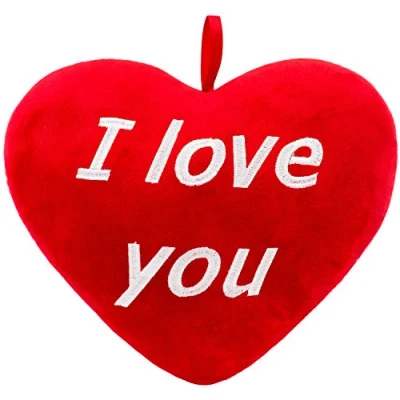 Afbeelding van Brubaker Pluche kussen in hartvorm I Love You rood 32 cm hartkussen geborduurd