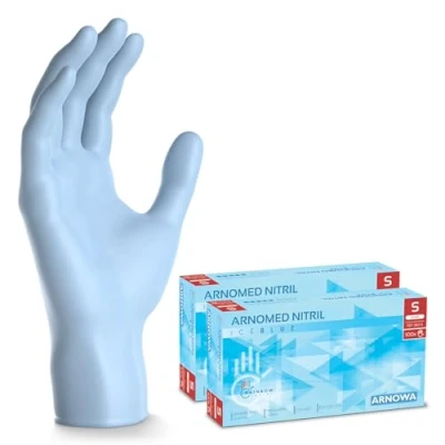 Afbeelding van ARNOMED Lichtblauwe wegwerphandschoenen, nitril handschoenen, maat S, 1000 stuks wegwerphandschoenen (10 dozen), poedervrij en latexvrij, XS, M, L XL