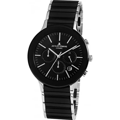 Afbeelding van Jacques Lemans 1 1854A Herenhorloge, analoog, kwarts, met roestvrij stalen armband, Zilver/zwart, armband