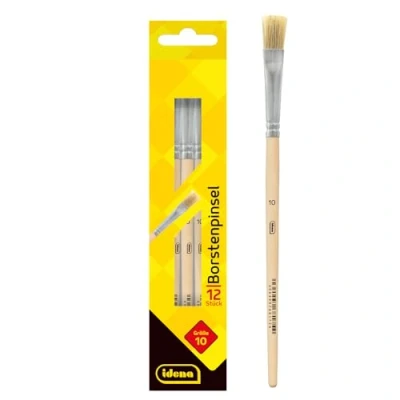 Afbeelding van Idena 90097 Set van 12 borstels, maat 10, met ongeverfd houten handvat, voor schoolkinderen, hobbykunstenaars
