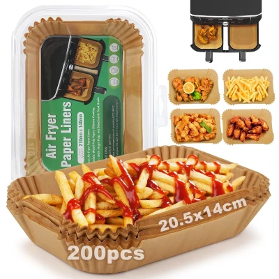 Afbeelding van 200 vellen bakpapier voor heteluchtfriteuse met dubbele kamer, 20,5 x 14 cm, Ninja Dual Zone/Double Stack, compatibel AF300EU AF400EU en andere Zone Air Fryer