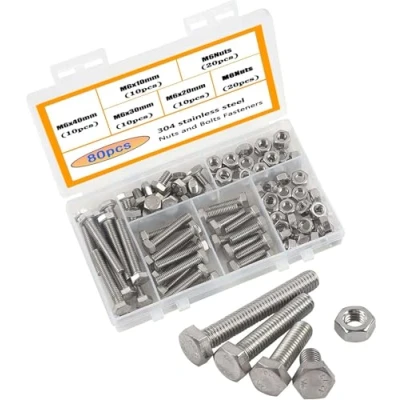 Afbeelding van HVDHYY M6 Vis et Écrous 304 Inox Visserie Tête Hexagonale Assortiment Boulon Ecrou Kit 80pcs