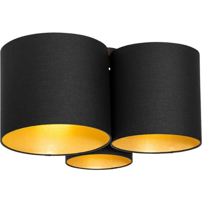 Afbeelding van QAZQA Plafondlamp zwart met gouden binnenkant 3 lichts Multidrum
