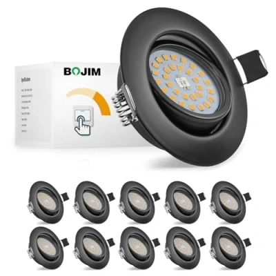 Afbeelding van Bojim Led inbouwspot, zwart, dimbaar, 10 x 5,5 W, extra plat, 30 mm, inbouwlamp, 3000 K, warmwit, 600 lm, inbouwverlichting 68 plafondspot draaibaar, voor keuken, slaapkamer