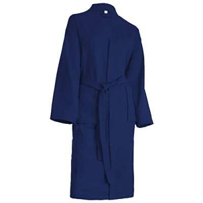 Afbeelding van Brandsseller Katoenen badjas voor mannen en vrouwen Uniseks Lichtgewicht Wafel piqué, Navy Blauw
