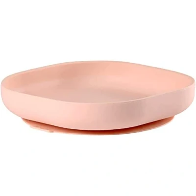 Image de BÉABA, Assiette Ventouse pour Enfant, 100% silicone, matière douce et très resistante, Adhère table/tablette chaise haute, Languette permettant de soulever l’assiette, Compatible micro onde, Rose