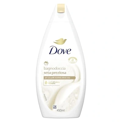 Afbeelding van Dove Douchebad van kostbare zijde, formule met dermo natuurlijke vochtinbrengende crème, 1/4 dermatologisch getest, zeep voor mannen en vrouwen, 100% gerecyclede fles, 450