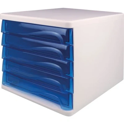 Image de helit Bloc de rangement, 5 tiroirs, gris lumière / bleu