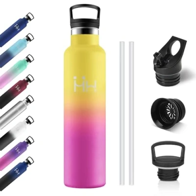 Afbeelding van thermische fles, 1 l, drinkfles met rietje, herbruikbare lekvrij, dubbelwandige isolatie, BPA vrij, thermoskan voor volwassenen, kamperen, fietsen, werk, reizen