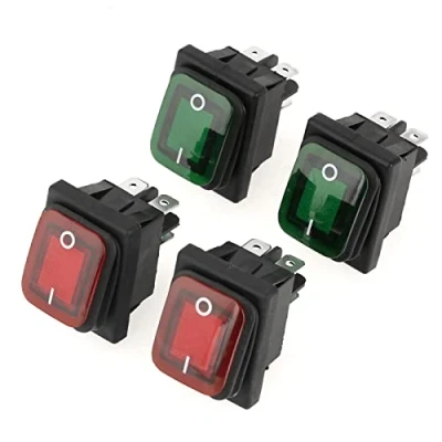 Afbeelding van 4 Stks/set zwart waterdicht pins 2 posities ON OFF lamp tuimelschakelaar groen rood 220V controlelampje stofdicht snap