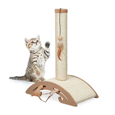 Afbeelding van Relaxdays krabpaal met speelbal kattenpaal speeltjes krabplank sisaltouw