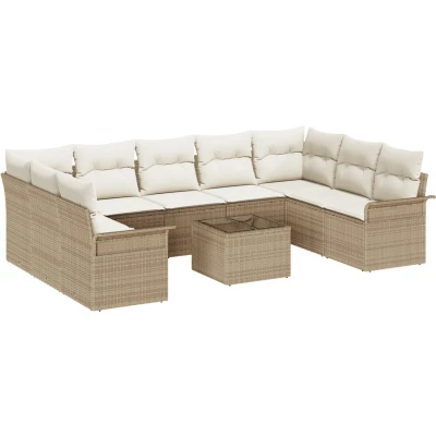 Afbeelding van vidaXL 10 delige Tuin Sofa Set met Kussens Bruin Poly Rattan