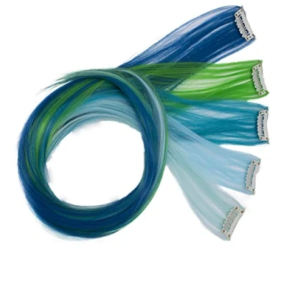 Afbeelding van CAISHA 60 cm, kleurrijke strengen, clip in extensions, glad, lang, haarstukje, kleurrijk, 4 BST104