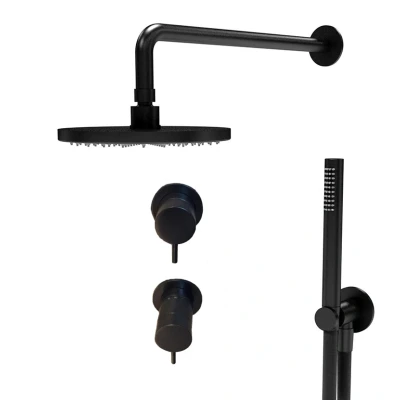 Afbeelding van Waterevolution Flow inbouw doucheset mat zwart met thermostaat regendouche en handdouche 1208846402
