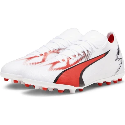 Afbeelding van Puma Ultra Match MG Voetbalschoenen met kunststof noppen, Heren, Maat: 43, White/black/fire orchid Kunststof/ textiel