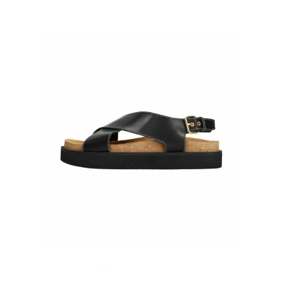 Afbeelding van Sacha Dames Zwarte leren plateau sandalen Maat 41