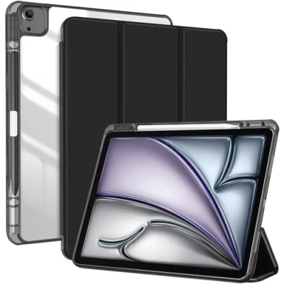 Afbeelding van ProCase iPad Air 13 inch M2 2024 hoes met penhouder, Pro 12,9 (6/5/4/3 generatie), transparante achterkant voor 13, blauw