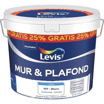 Afbeelding van Levis muur en plafond wit satin 8L+25% GRATIS
