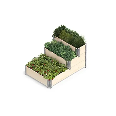 Afbeelding van Upyard Stepped Bed Modern verhoogd bloembed van pallets Modulair met meerdere niveaus Natuurlijk hout voor tuin en terras 120 x 80 58,5 cm