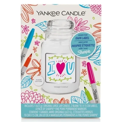 Afbeelding van Yankee Candle Large Jar Clean Cotton DIY Sharpie Giftset