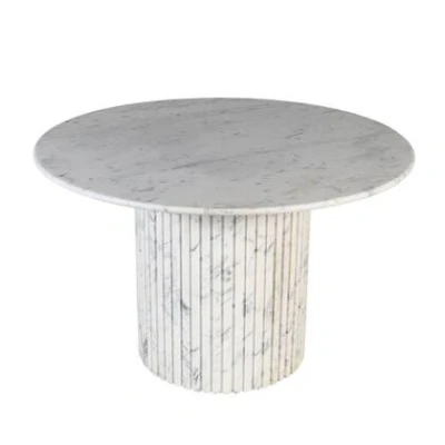 Afbeelding van PTMD Neelim White Marble Dining Table Ribbed Base Round