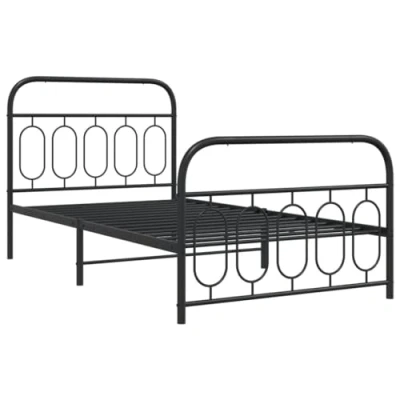 Afbeelding van Bedframe met hoofd en voeteneinde metaal zwart 100x190 cm