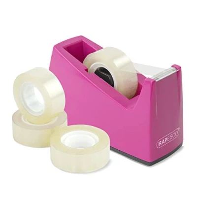 Afbeelding van Rapesco 1621 plakbanddispenser 300 met 4 rollen, felroze