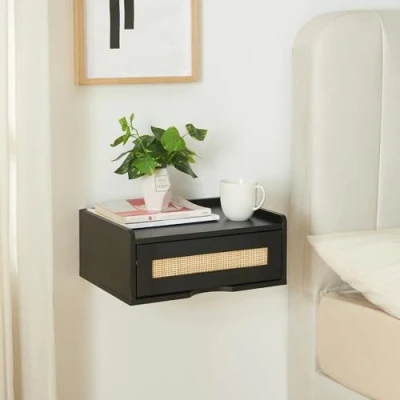 Afbeelding van Wandrek Ljuredsø met lade 40x30x17 cm zwart en rotan look [en.casa]