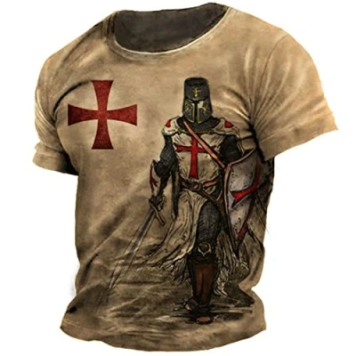 Afbeelding van DWANDA Heren T shirt met korte mouwen en ronde hals 3D Tempelier patroon, #1